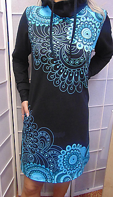 Šaty - Mikinové šaty s kapucí - mandaly S - XXXL - 15109668_