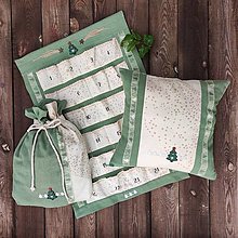 Dekorácie - Ľanový vianočný kalendár zelený (Vianočné obliečky) - 15110109_
