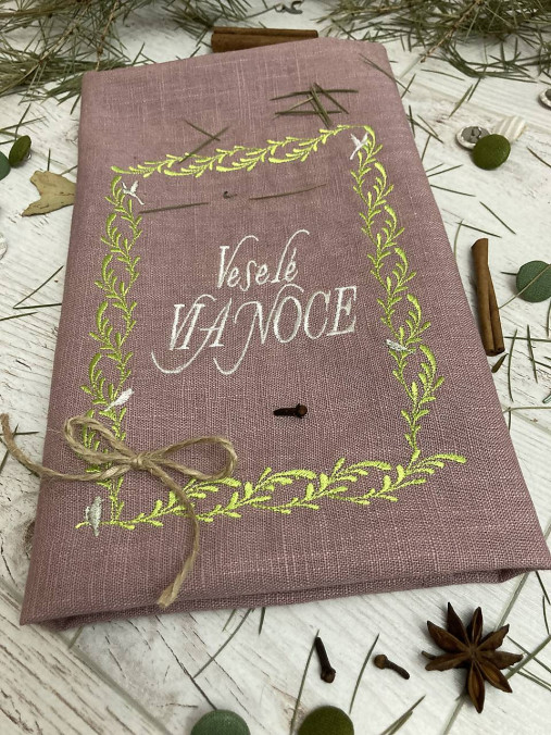 Úžitkový textil - Ľanová utierka ,,Veselé VIANOCE" - MAUVE - 15108884_