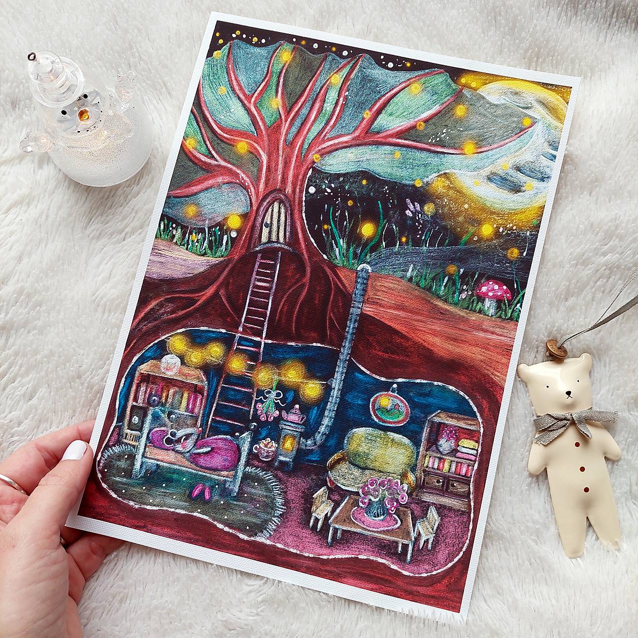 Útulný brlôžtek pána Jazveca - print ilustrácie na plátne/art papieri "papyrus