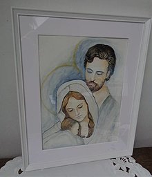Obrazy - Svätá rodinka 2 (akvarel) (biely rám) - 15114825_
