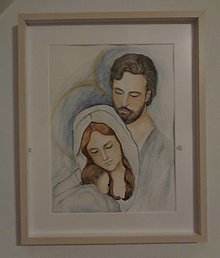 Obrazy - Svätá rodinka 2 (akvarel) (v bledom drevenom ráme) - 15114836_