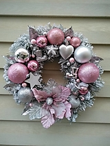 vianočný veniec na dvere ružovo-strieborný 35 cm