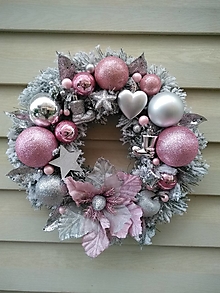 Dekorácie - vianočný veniec na dvere ružovo-strieborný 35 cm - 15114020_
