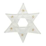 Dekorácie - Vianočná sklenená ozdoba hviezda biela - dekor zlaté hviezdičky - 15113668_