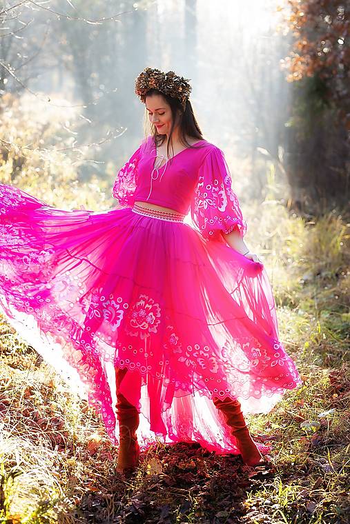 ružová asymetrická sukňa Liptovská deva