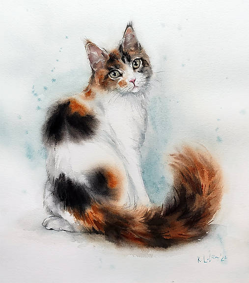 Obrazy - Akvarelový obraz "Mačka" - 15114161_