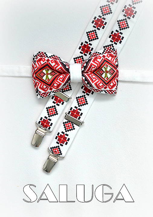 Pánske doplnky - Folklórny pánsky červený motýlik a traky - folkový - ľudový  - 15117231_