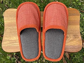 Ponožky, pančuchy, obuv - Oranžové papuče z poťahovky - 15122839_