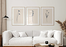 Grafika - Set 3 minimalistických obrazov - Modré lúčne kvety - 15125626_