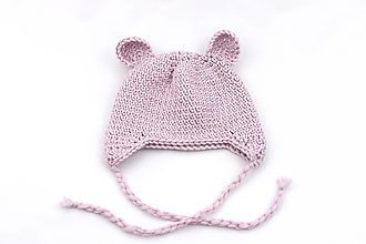 Detské čiapky - Bledoružová ušianka macko zimná MERINO - 15127351_