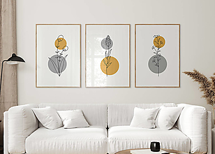 Grafika - Set 3 botanických art printov Lúčne kvety- horčicová - 15125699_