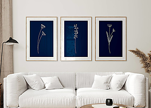 Grafika - Set 3 minimalistických obrazov - Indigo lúčne kvety - 15125705_