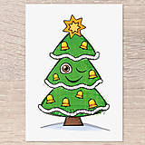 Grafika - Kreslený vianočný stromček s tváričkou (verzia 2022) - 15126671_