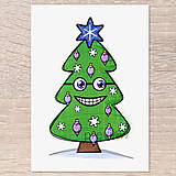 Grafika - Kreslený vianočný stromček s tváričkou (verzia 2022) - 15126680_