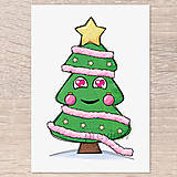 Grafika - Kreslený vianočný stromček s tváričkou (verzia 2022) - 15126681_