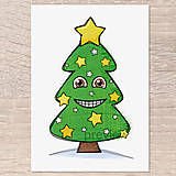 Grafika - Kreslený vianočný stromček s tváričkou (verzia 2022) - 15126684_