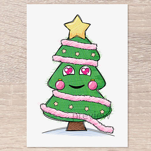Kreslený vianočný stromček s tváričkou (verzia 2022) (zamilovaný)