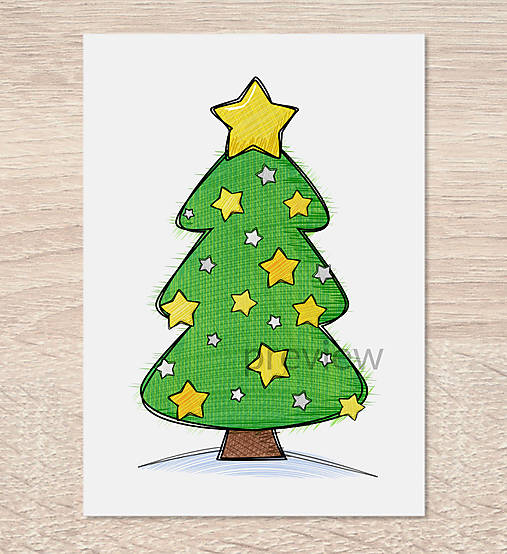 Grafika - Kreslený vianočný stromček  (hviezdičkový) - 15129394_