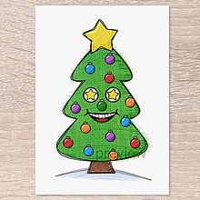 Grafika - Kreslený vianočný stromček s tváričkou (verzia 2022) (veselé gule) - 15126683_