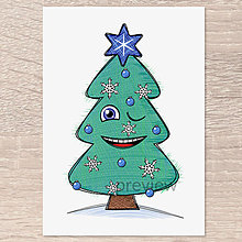 Grafika - Kreslený vianočný stromček s tváričkou (verzia 2022) (vločkový) - 15126702_