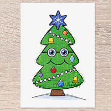 Grafika - Kreslený vianočný stromček s tváričkou (verzia 2022) všehochuť - 15126718_