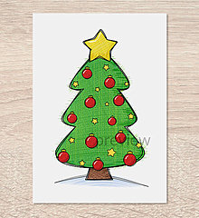 Grafika - Kreslený vianočný stromček  (gule a hviezdičky) - 15129395_
