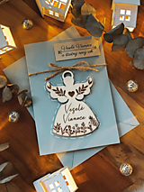 Papiernictvo - Vianočná pohľadnica s ozdobou anjel modrý - 15131810_