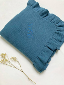 Detský textil - Mušelínová deka s volánom 90x90cm modrošedá - 15130030_