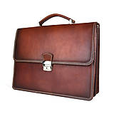 Pánske tašky - Luxusná kožená aktovka, ručne natieraná, Cigaro farba - 15130875_