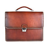 Pánske tašky - Luxusná kožená aktovka, ručne natieraná, Cigaro farba - 15130877_