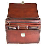 Pánske tašky - Luxusná kožená aktovka, ručne natieraná, Cigaro farba - 15130880_
