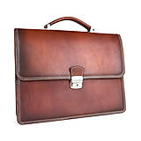 Pánske tašky - Luxusná kožená aktovka, ručne natieraná, Cigaro farba - 15130883_