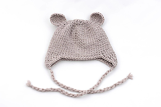 Detské čiapky - Béžová ušianka macko zimná MERINO - 15131458_