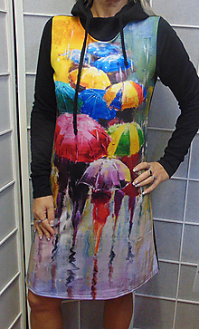 Šaty - Mikinové šaty s kapucí - barevné deštníky S - XXXL - 15133610_