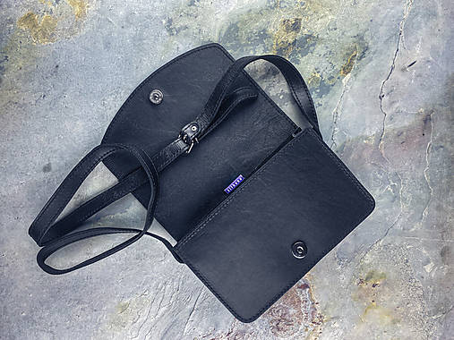 listová kožená kabelka tethys - čierna