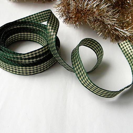 Galantéria - Vianočná zelená stuha so zlatým lurexom-1,5cm - 1m - 15132528_