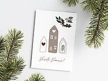 Papiernictvo - Vianočná pohľadnica - Vtáčik a Domčeky - 15131806_
