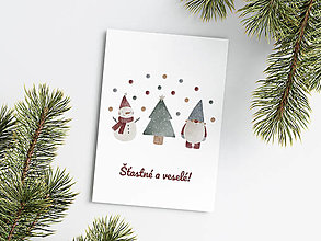 Papiernictvo - Vianočná pohľadnica - Snehuliak a trpaslík - 15131343_