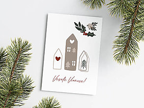 Papiernictvo - Vianočná pohľadnica - Vtáčik a Domčeky - 15131806_