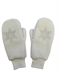 Rukavice - Dámske zimné rukavice palčiaky biele s motívom - 15135098_