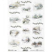 Papier - Ryžový papier na decoupage -A4-R1801 - zima, krajina, sneh - 15135164_