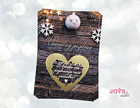 Papiernictvo - Vianočná stieracia kartička Oznámenie o čakaní bábätka s obálkou (Drevený dizajn s vločkami a guľou) - 15137931_