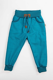Detské oblečenie - softschell nohavice tyrkys s barančekom klasický strih - 15137015_