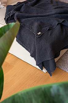 Úžitkový textil - Ľanová waflova prikrývka | Waflový prehoz na gauč a posteľ | Waflova deka - 15135620_