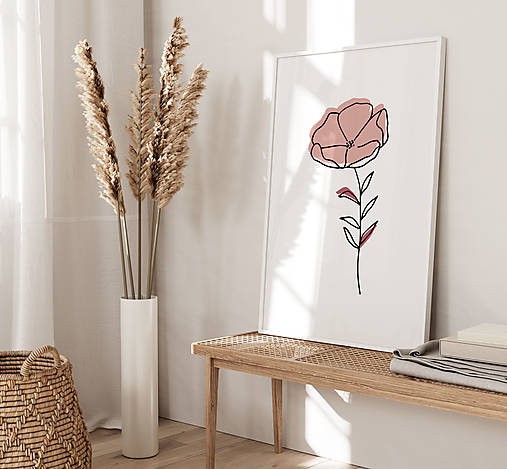Line Art obraz na stenu - Ružový kvet