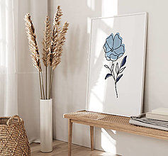 Grafika - Line Art Print na stenu - Modrý kvet - 15137729_