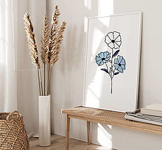 Grafika - Line Art Print na stenu - Modré kvety - 15137743_