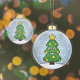 Papierová laminovaná vianočná guľa kreslený vianočný stromček s tváričkou