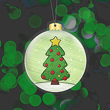 Dekorácie - Papierová laminovaná vianočná guľa kreslený vianočný stromček (hviezdičky a gule) - 15135267_